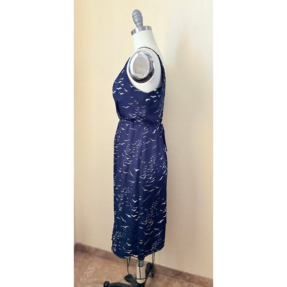BCBGeneration Navy Bird Print Women's Dress Size 0 Wrap Midi Sundress - Picture 2 of 6